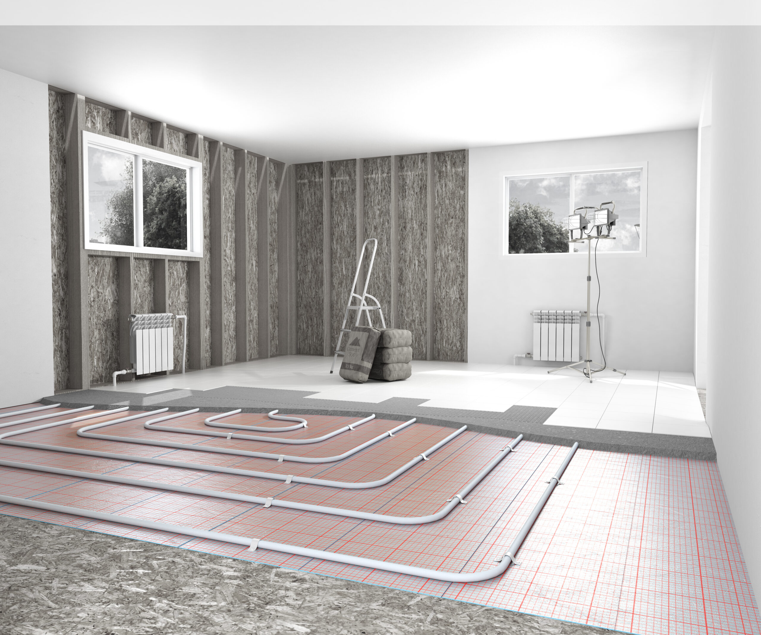 the concept of internal repair work. room with a warm floor and